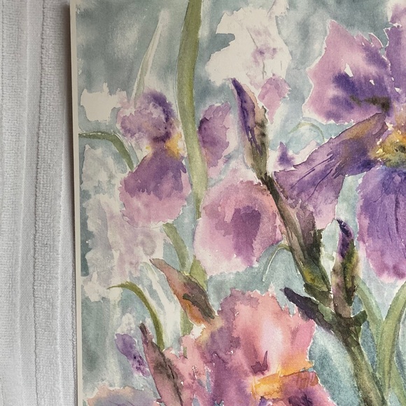 PRINT OF AN ORIGINAL WATERCOLOR IRIS FLORAL LIGHT PAPER LIMITED EDITION SIGNED - Picture 3 of 5